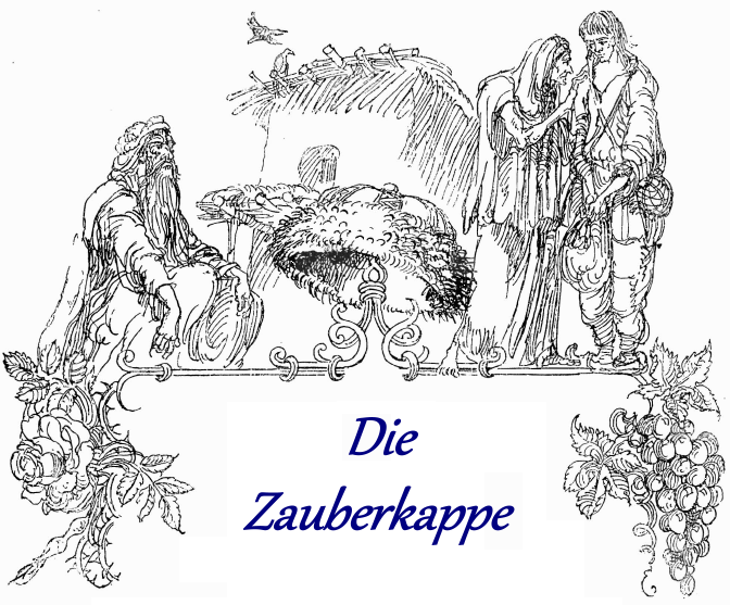Titelbild; Der Arme mit seiner Mutter und dem Wandersmann vor seiner Hütte